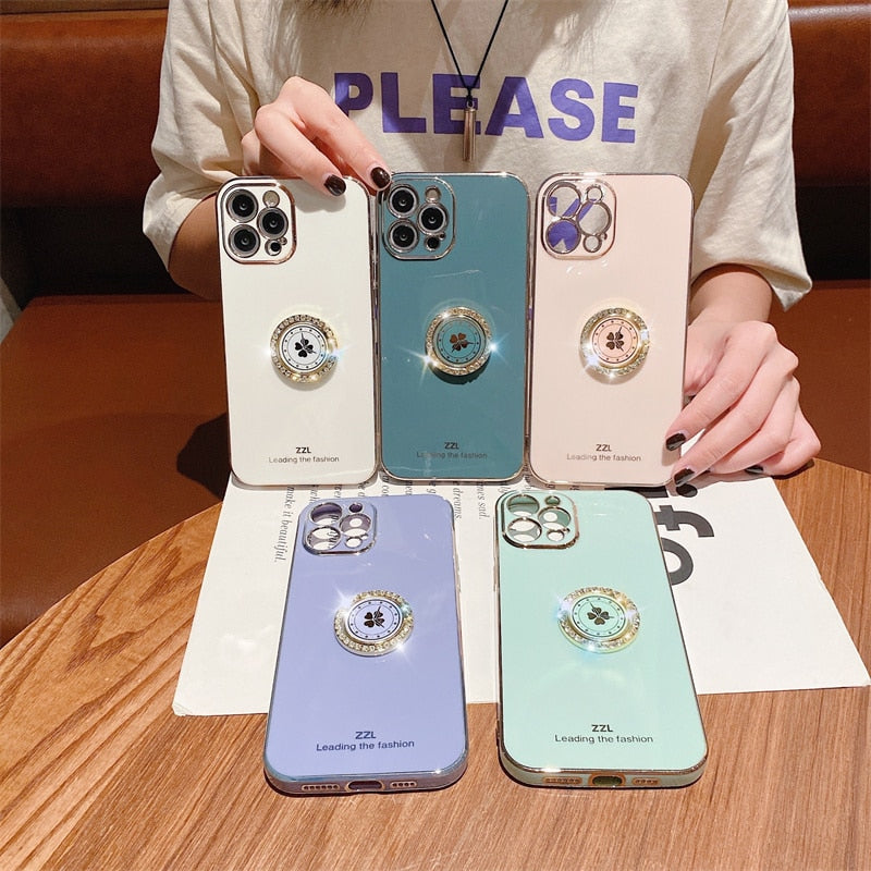 Clover Diamond Plating Ring Holder Stand Soft Case For IPhone 13 12 11 Pro MAX XS XR X 7 8 Plus 12 Mini SE 20 Bumper Cover The Clothing Company Sydney