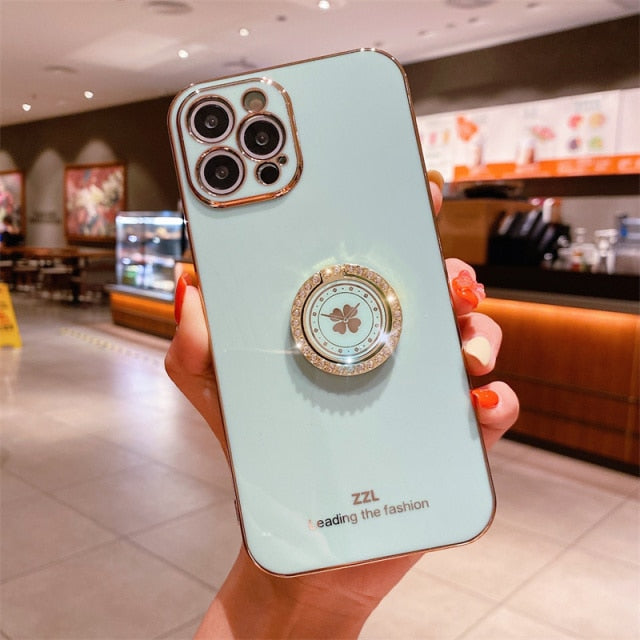 Clover Diamond Plating Ring Holder Stand Soft Case For IPhone 13 12 11 Pro MAX XS XR X 7 8 Plus 12 Mini SE 20 Bumper Cover The Clothing Company Sydney