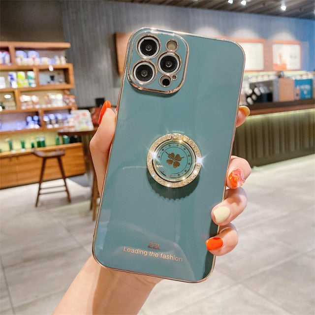 Clover Diamond Plating Ring Holder Stand Soft Case For IPhone 13 12 11 Pro MAX XS XR X 7 8 Plus 12 Mini SE 20 Bumper Cover The Clothing Company Sydney