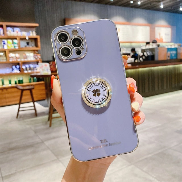 Clover Diamond Plating Ring Holder Stand Soft Case For IPhone 13 12 11 Pro MAX XS XR X 7 8 Plus 12 Mini SE 20 Bumper Cover The Clothing Company Sydney