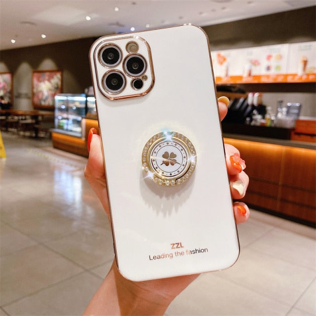 Clover Diamond Plating Ring Holder Stand Soft Case For IPhone 13 12 11 Pro MAX XS XR X 7 8 Plus 12 Mini SE 20 Bumper Cover The Clothing Company Sydney