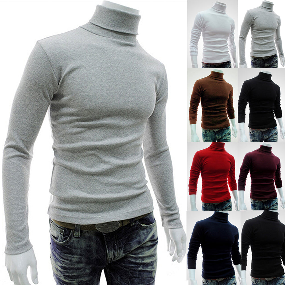 Fashion Casual Men's Autumn Winter Warm Cotton Blend High Neck Pullover Jumper Solid Sweater Tops Turtleneck The Clothing Company Sydney