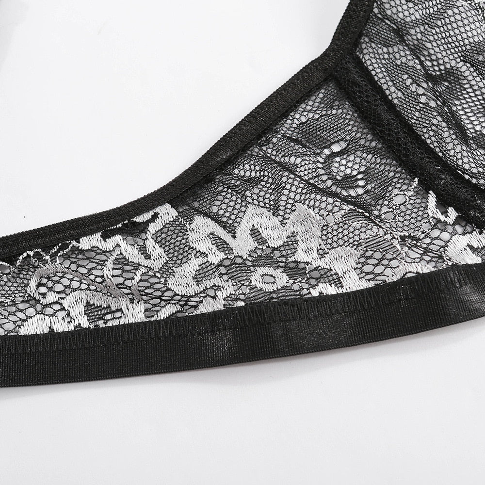 2 Piece Lingerie Deep-V Brief Floral Embroidery Underwear Push up Underwire Bra Transparent Intimate Set The Clothing Company Sydney