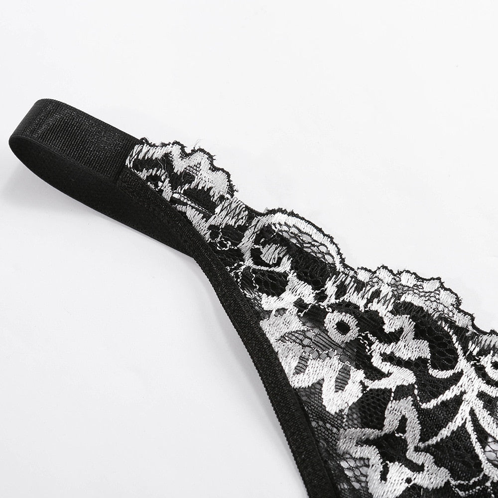 2 Piece Lingerie Deep-V Brief Floral Embroidery Underwear Push up Underwire Bra Transparent Intimate Set The Clothing Company Sydney