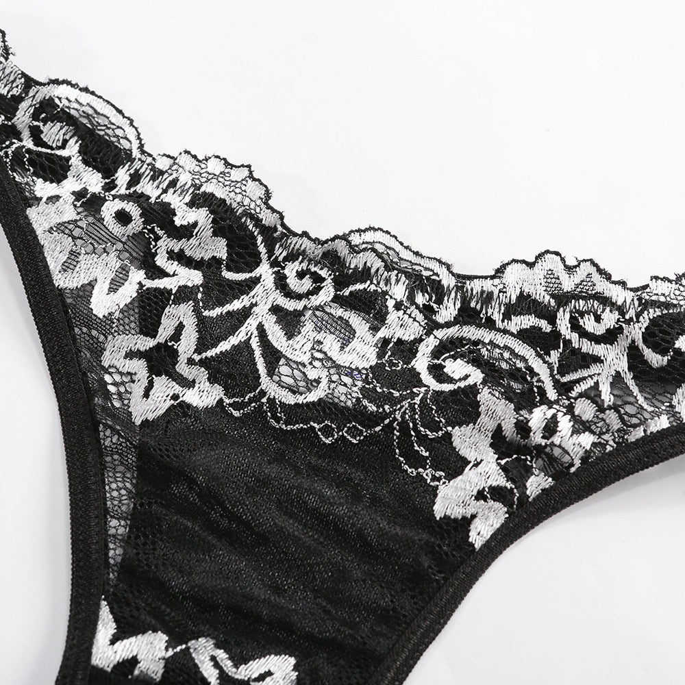 2 Piece Lingerie Deep-V Brief Floral Embroidery Underwear Push up Underwire Bra Transparent Intimate Set The Clothing Company Sydney