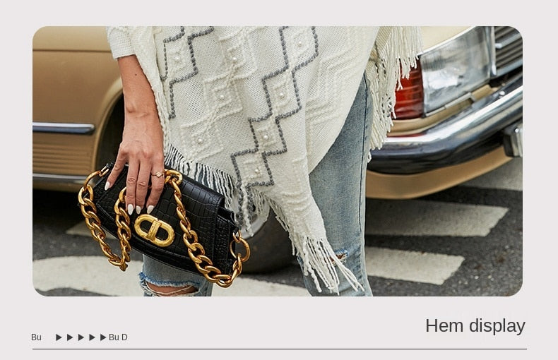 Autumn Winter Sweaters Poncho Knitting Capes Cloak Sweater V-Neck Irregular Hem Tassels Coat Striped Knitted Pullover The Clothing Company Sydney