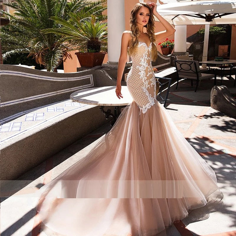 Charming Champagne Mermaid Sweetheart Appliques Train Lace Bridal Gown Corset Robe Custom Made Wedding Dresses The Clothing Company Sydney