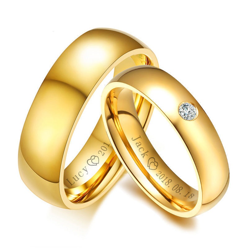 Classic Wedding Rings for Women Men Gold Colour Stainless Steel Couple Band Anniversary Personalized Ring The Clothing Company Sydney