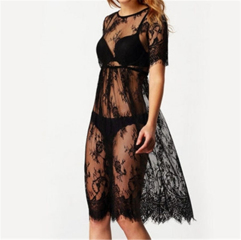 Beachwear Lace Crochet Beach Mesh Summer New Fashion Beach Style Boho Short Sleeve A Line Dress The Clothing Company Sydney