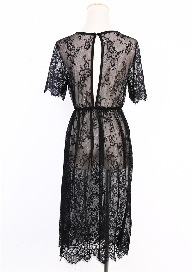 Beachwear Lace Crochet Beach Mesh Summer New Fashion Beach Style Boho Short Sleeve A Line Dress The Clothing Company Sydney