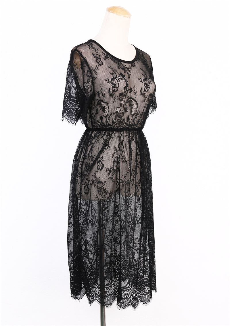 Beachwear Lace Crochet Beach Mesh Summer New Fashion Beach Style Boho Short Sleeve A Line Dress The Clothing Company Sydney