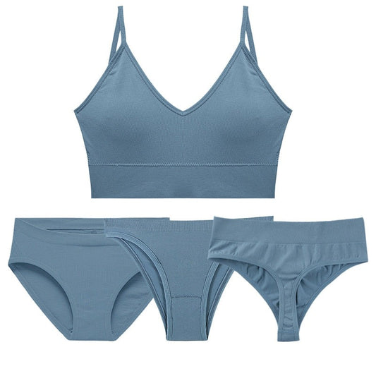 5 Piece Cotton Bra Set 1 Bra + 3 Panties Set Seamless Bra G String Thong Comfortable Sport Underwear Soft Lingerie The Clothing Company Sydney