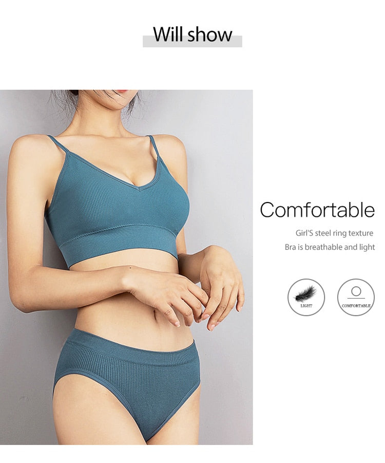 5 Piece Cotton Bra Set 1 Bra + 3 Panties Set Seamless Bra G String Thong Comfortable Sport Underwear Soft Lingerie The Clothing Company Sydney