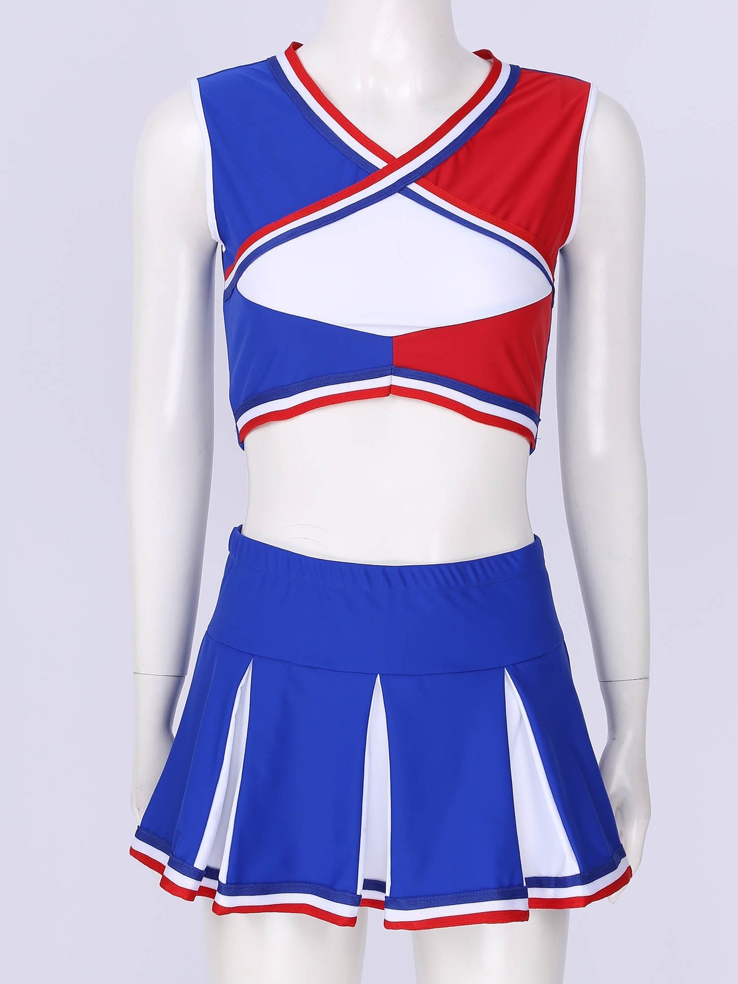 2 Piece Cheerleader Costume Cosplay Elastic Striped Shoulder Straps Back Cross Crop Top with High Waist Pleated Skirt The Clothing Company Sydney