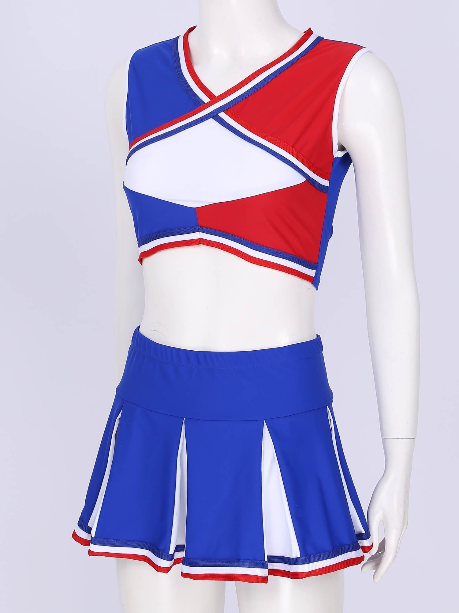 2 Piece Cheerleader Costume Cosplay Elastic Striped Shoulder Straps Back Cross Crop Top with High Waist Pleated Skirt The Clothing Company Sydney
