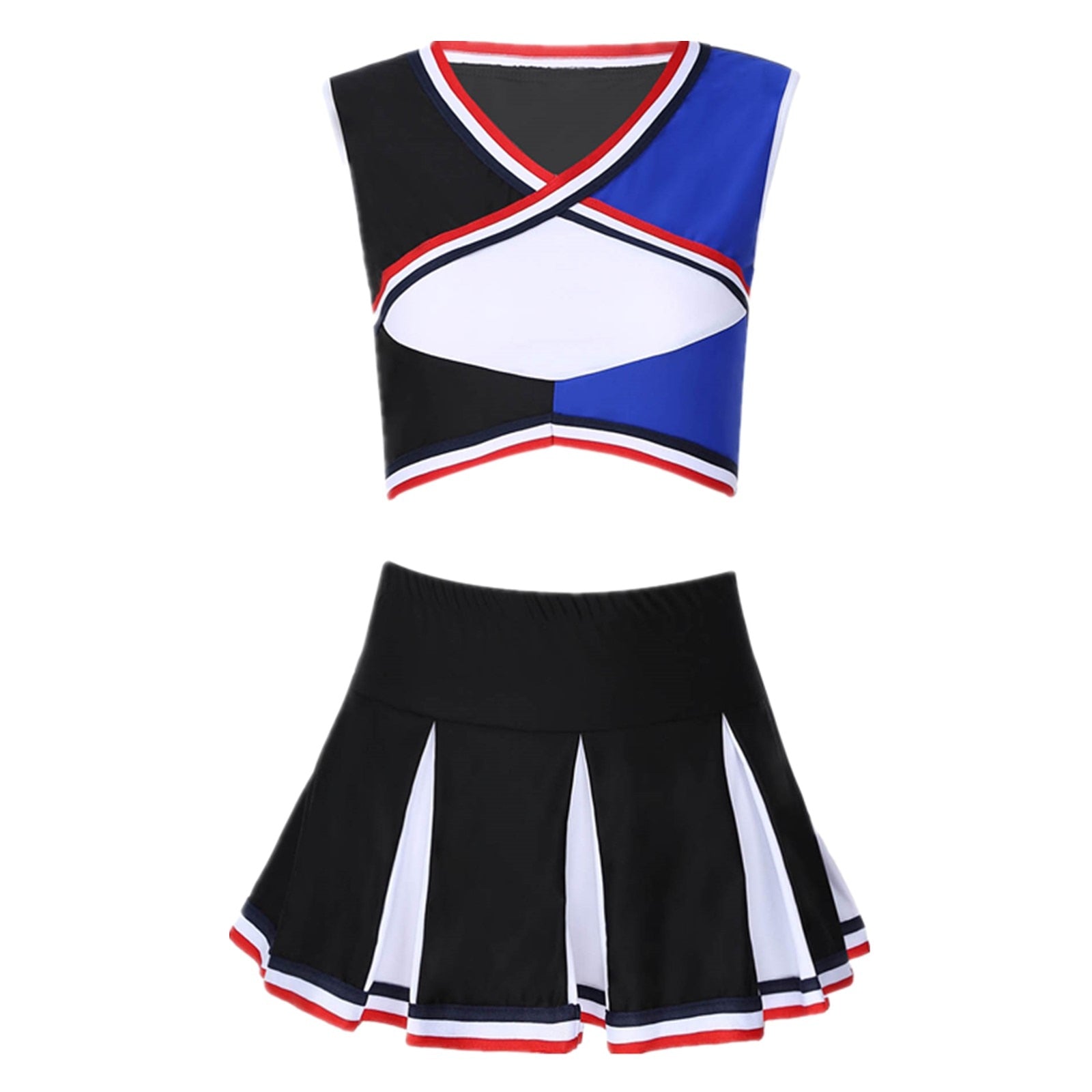 2 Piece Cheerleader Costume Cosplay Elastic Striped Shoulder Straps Back Cross Crop Top with High Waist Pleated Skirt The Clothing Company Sydney