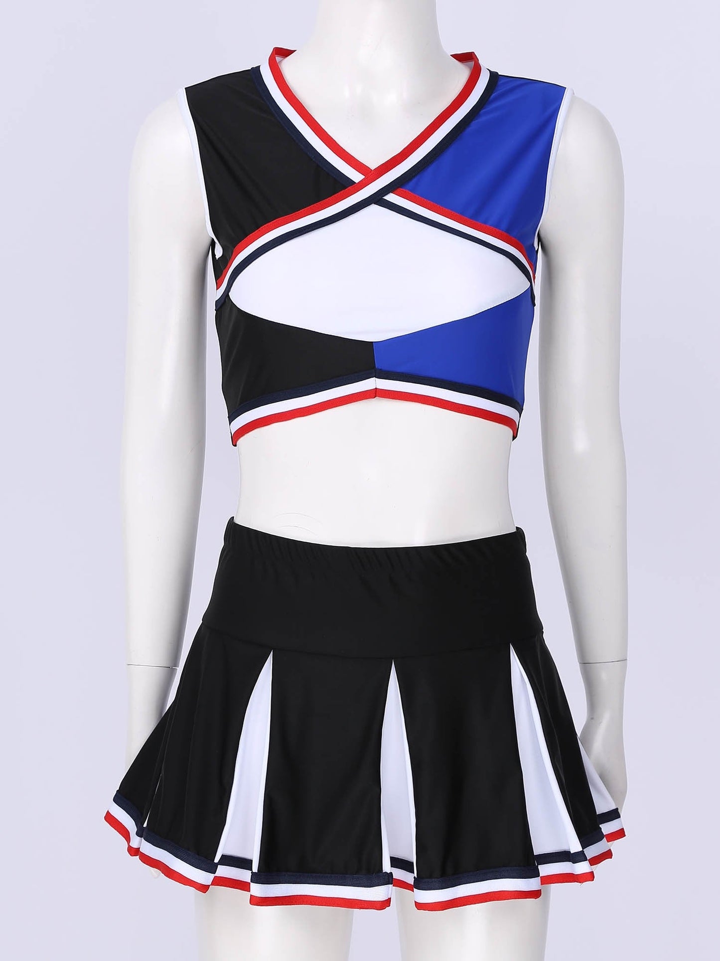 2 Piece Cheerleader Costume Cosplay Elastic Striped Shoulder Straps Back Cross Crop Top with High Waist Pleated Skirt The Clothing Company Sydney