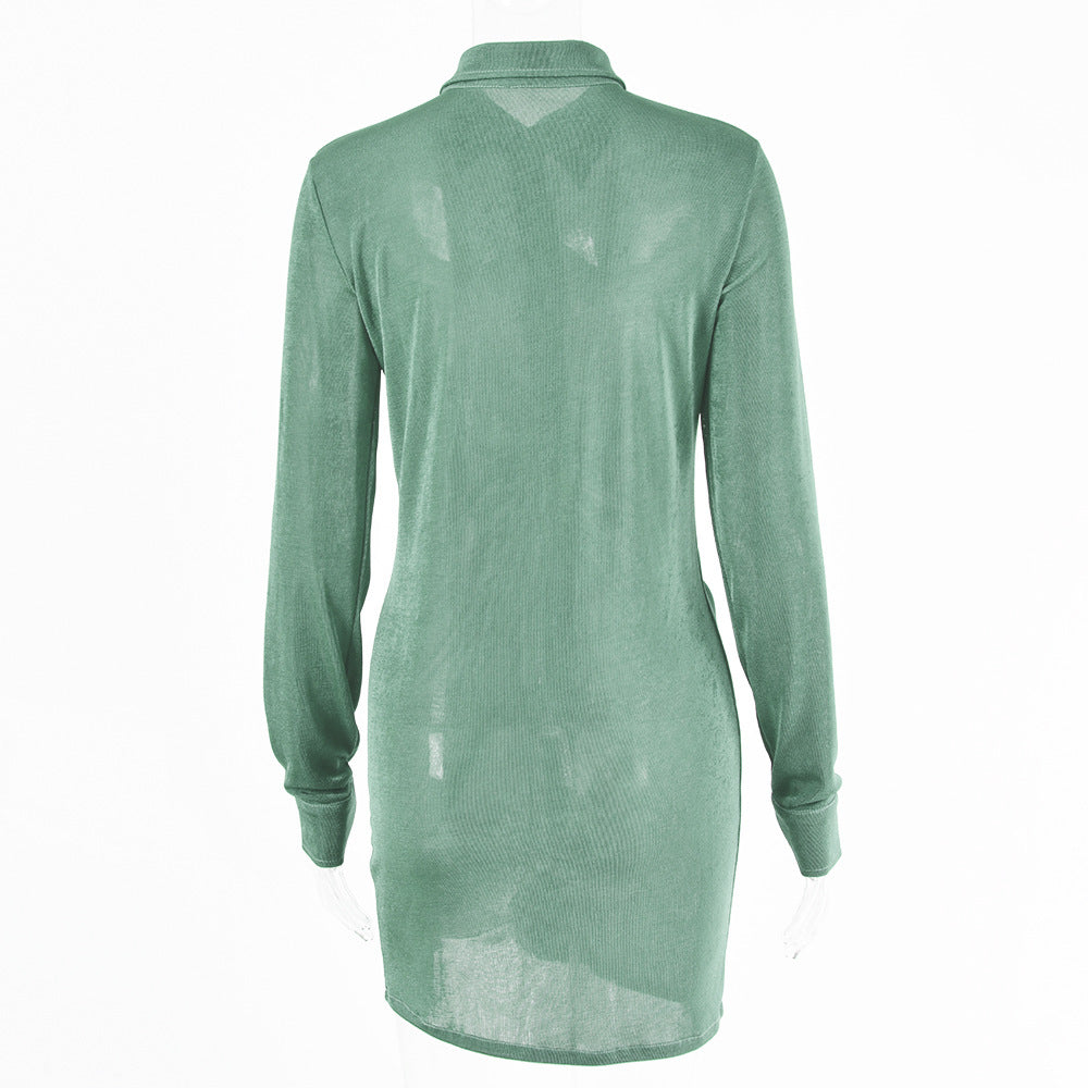 Turn-Down Collar Green Shirt Club Party Long Sleeve Button Mini Dress Spring Streetwear The Clothing Company Sydney