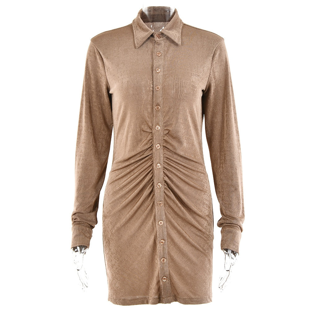 Turn-Down Collar Green Shirt Club Party Long Sleeve Button Mini Dress Spring Streetwear The Clothing Company Sydney