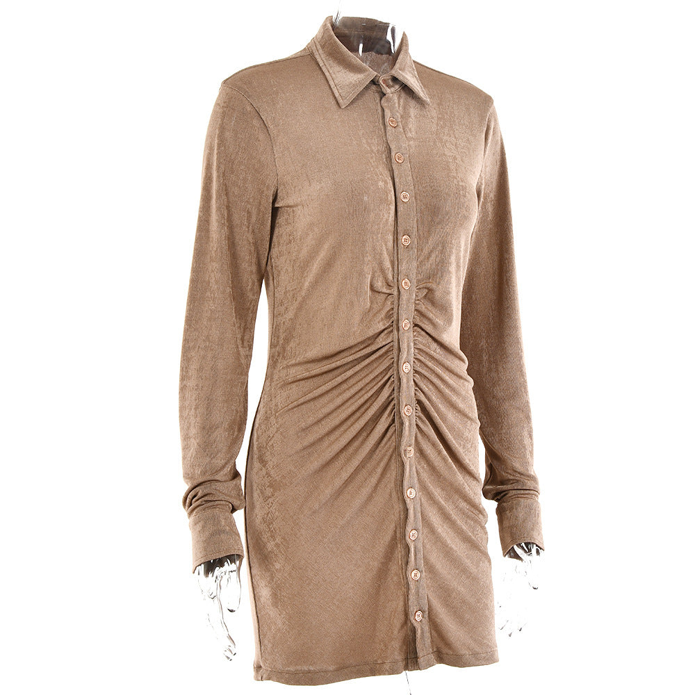 Turn-Down Collar Green Shirt Club Party Long Sleeve Button Mini Dress Spring Streetwear The Clothing Company Sydney