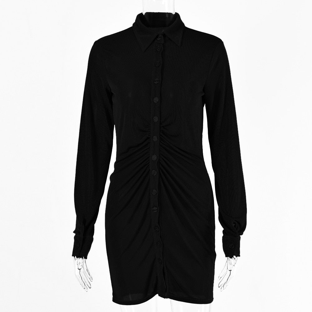 Turn-Down Collar Green Shirt Club Party Long Sleeve Button Mini Dress Spring Streetwear The Clothing Company Sydney