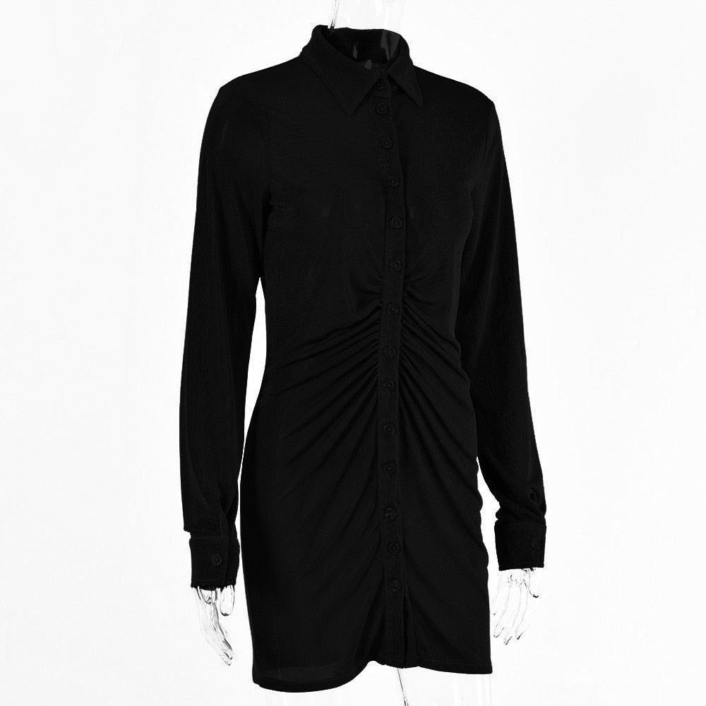 Turn-Down Collar Green Shirt Club Party Long Sleeve Button Mini Dress Spring Streetwear The Clothing Company Sydney