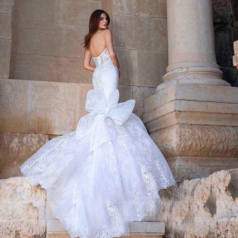 Strapless Neck Bow-knot Applique Mermaid Gown Backless Court Train Robe Wedding Dress The Clothing Company Sydney