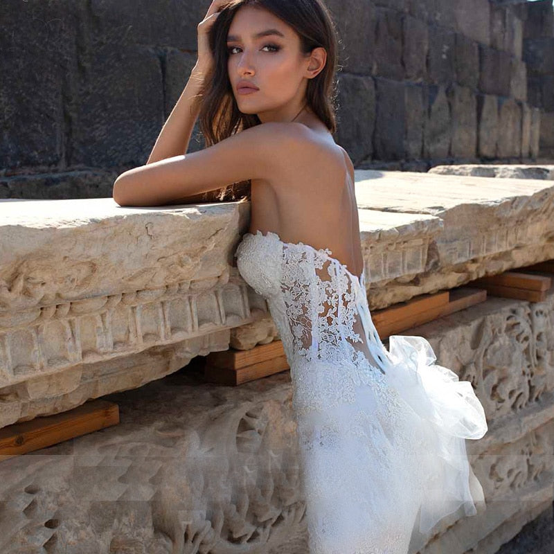 Strapless Neck Bow-knot Applique Mermaid Gown Backless Court Train Robe Wedding Dress The Clothing Company Sydney