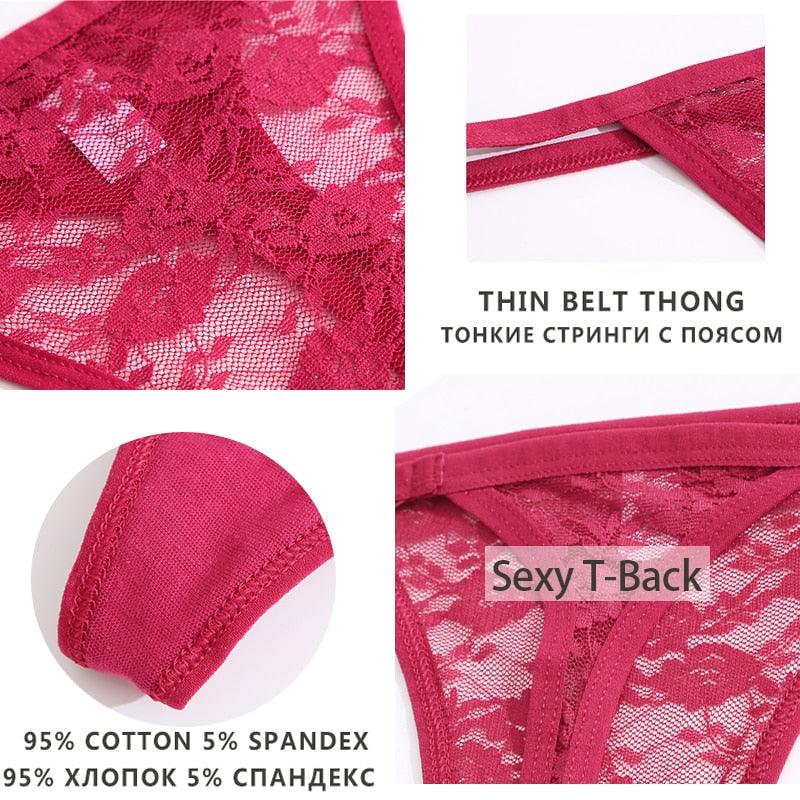 2 pack Floral Thongs Lace G-String Low Waist Panties Underwear Hollow Out T-Back Transparent Briefs The Clothing Company Sydney