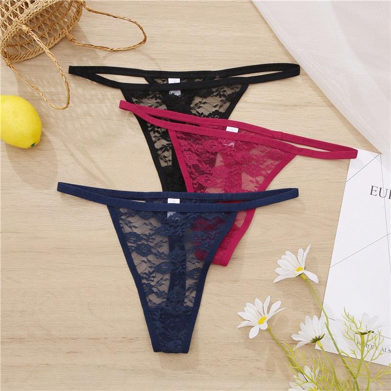 2 pack Floral Thongs Lace G-String Low Waist Panties Underwear Hollow Out T-Back Transparent Briefs The Clothing Company Sydney