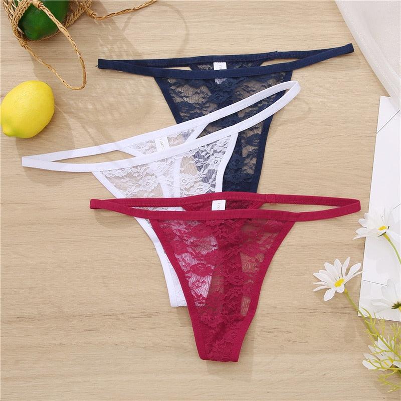 2 pack Floral Thongs Lace G-String Low Waist Panties Underwear Hollow Out T-Back Transparent Briefs The Clothing Company Sydney