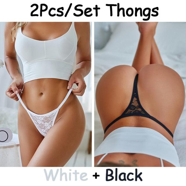 2 pack Floral Thongs Lace G-String Low Waist Panties Underwear Hollow Out T-Back Transparent Briefs The Clothing Company Sydney