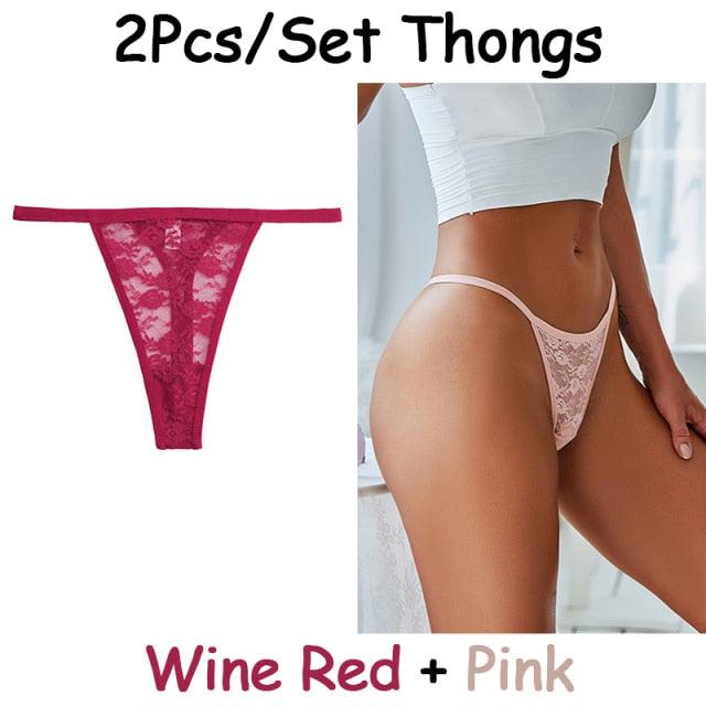 2 pack Floral Thongs Lace G-String Low Waist Panties Underwear Hollow Out T-Back Transparent Briefs The Clothing Company Sydney