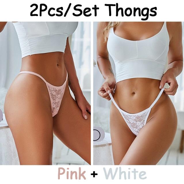 2 pack Floral Thongs Lace G-String Low Waist Panties Underwear Hollow Out T-Back Transparent Briefs The Clothing Company Sydney