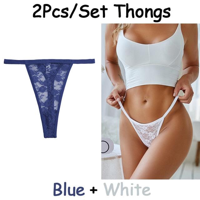 2 pack Floral Thongs Lace G-String Low Waist Panties Underwear Hollow Out T-Back Transparent Briefs The Clothing Company Sydney