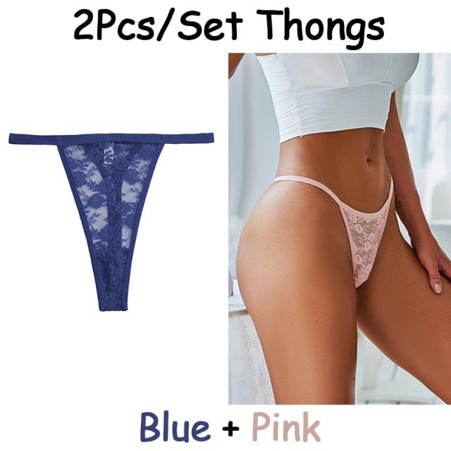 2 pack Floral Thongs Lace G-String Low Waist Panties Underwear Hollow Out T-Back Transparent Briefs The Clothing Company Sydney