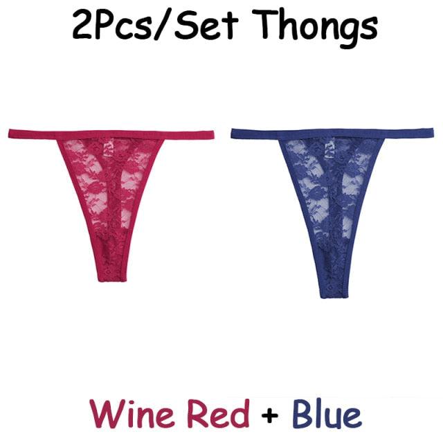 2 pack Floral Thongs Lace G-String Low Waist Panties Underwear Hollow Out T-Back Transparent Briefs The Clothing Company Sydney