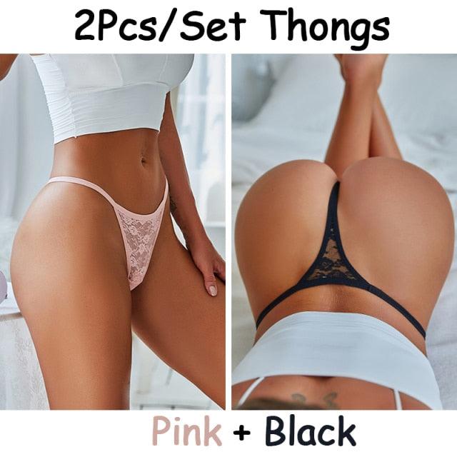 2 pack Floral Thongs Lace G-String Low Waist Panties Underwear Hollow Out T-Back Transparent Briefs The Clothing Company Sydney