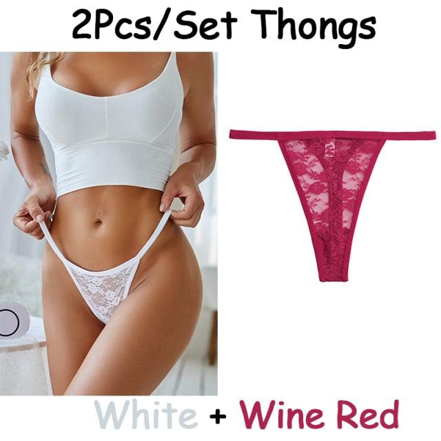 2 pack Floral Thongs Lace G-String Low Waist Panties Underwear Hollow Out T-Back Transparent Briefs The Clothing Company Sydney