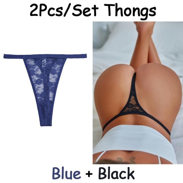 2 pack Floral Thongs Lace G-String Low Waist Panties Underwear Hollow Out T-Back Transparent Briefs The Clothing Company Sydney