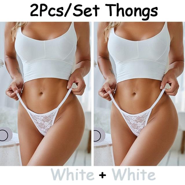2 pack Floral Thongs Lace G-String Low Waist Panties Underwear Hollow Out T-Back Transparent Briefs The Clothing Company Sydney