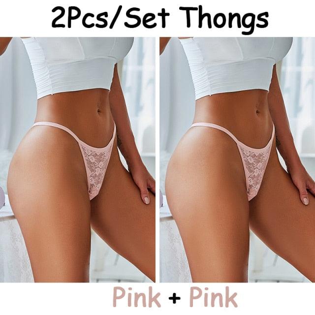 2 pack Floral Thongs Lace G-String Low Waist Panties Underwear Hollow Out T-Back Transparent Briefs The Clothing Company Sydney
