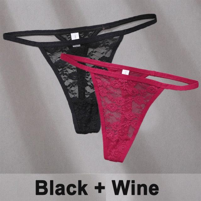 2 pack Floral Thongs Lace G-String Low Waist Panties Underwear Hollow Out T-Back Transparent Briefs The Clothing Company Sydney