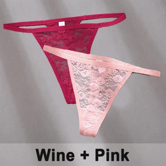 2 pack Floral Thongs Lace G-String Low Waist Panties Underwear Hollow Out T-Back Transparent Briefs The Clothing Company Sydney