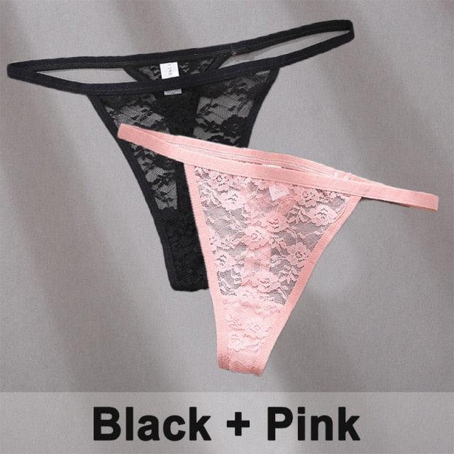 2 pack Floral Thongs Lace G-String Low Waist Panties Underwear Hollow Out T-Back Transparent Briefs The Clothing Company Sydney