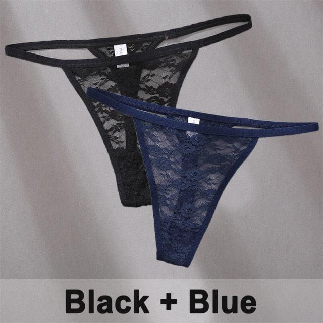 2 pack Floral Thongs Lace G-String Low Waist Panties Underwear Hollow Out T-Back Transparent Briefs The Clothing Company Sydney