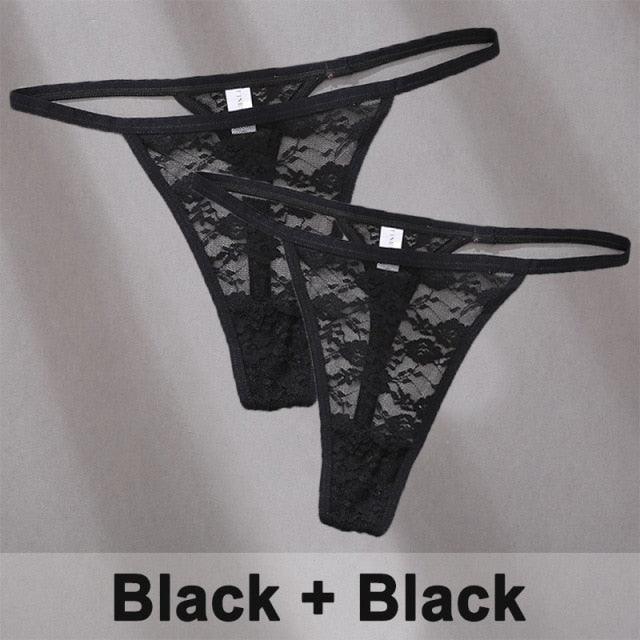 2 pack Floral Thongs Lace G-String Low Waist Panties Underwear Hollow Out T-Back Transparent Briefs The Clothing Company Sydney