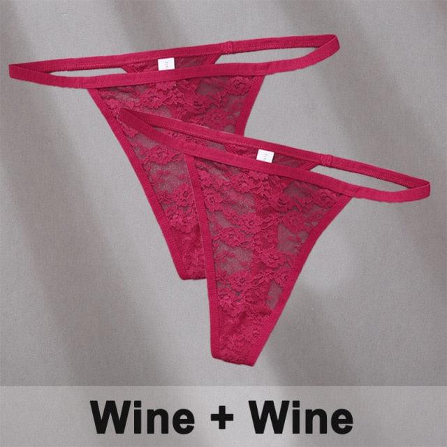 2 pack Floral Thongs Lace G-String Low Waist Panties Underwear Hollow Out T-Back Transparent Briefs The Clothing Company Sydney