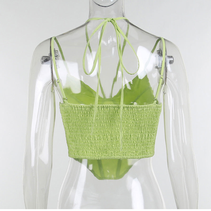 V-Neck Sleeveless Bustier Corset Summer Fashion Backless Halter Cami TY2K Clubwear Green Black Crop Top The Clothing Company Sydney