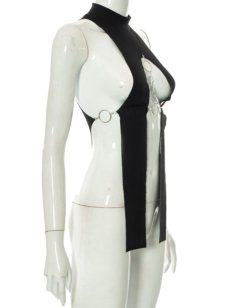 Spring Trend Chain Y2K  Tank Top Sleeveless Hollow Turtleneck Waistless Elastic Buckle Crop Top The Clothing Company Sydney